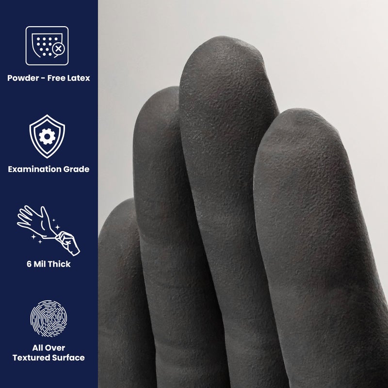 Adenna PHM915 Phantom 6 mil Powder-Free Latex Gloves, Medical Grade, Black, Medium, Box of 100 - Image 2